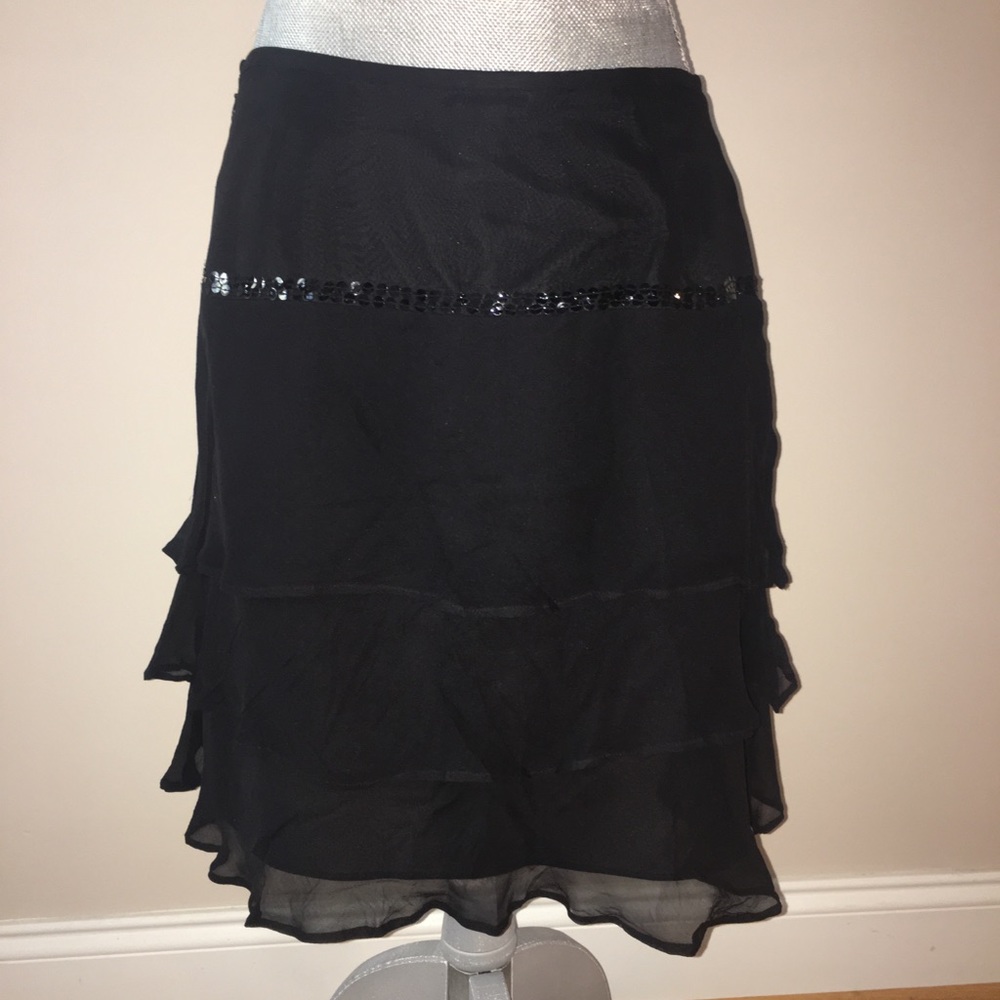 Black silk skirt with sequins, Sz 6 - Picture 2 of 3